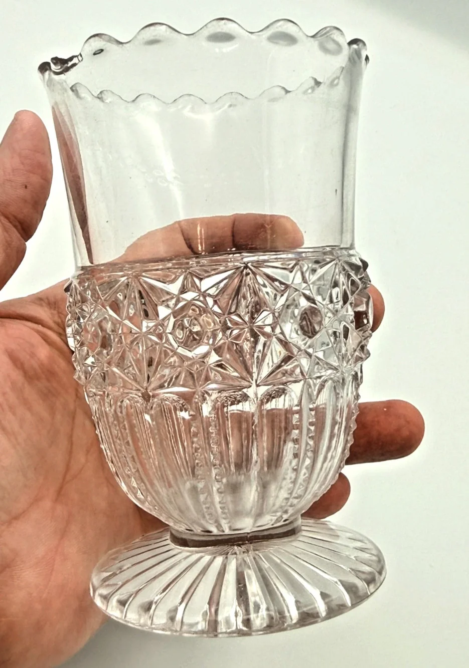 Antique EAPG Early American Pattern Glass Celery Vase Victorian Starburst Fluted